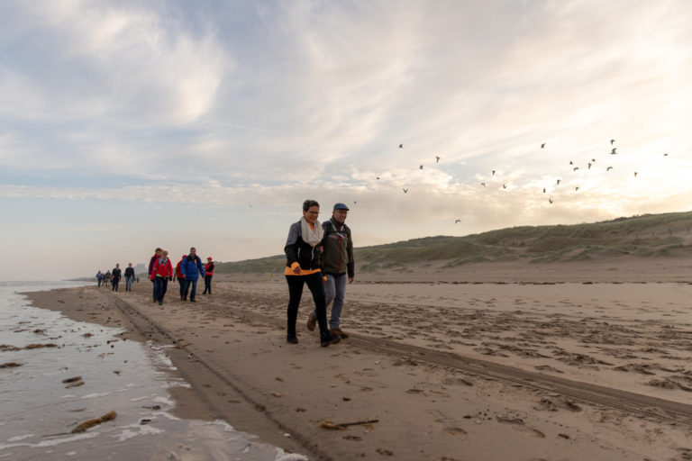 De routes voeren over het strand, maar ook door duingraslanden.