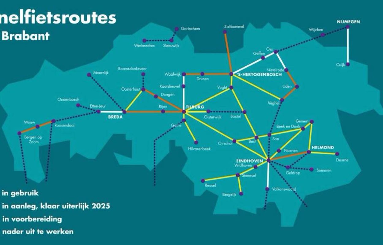 De snelle fietsroutes zoals ze er in 2030 zouden moeten liggen.